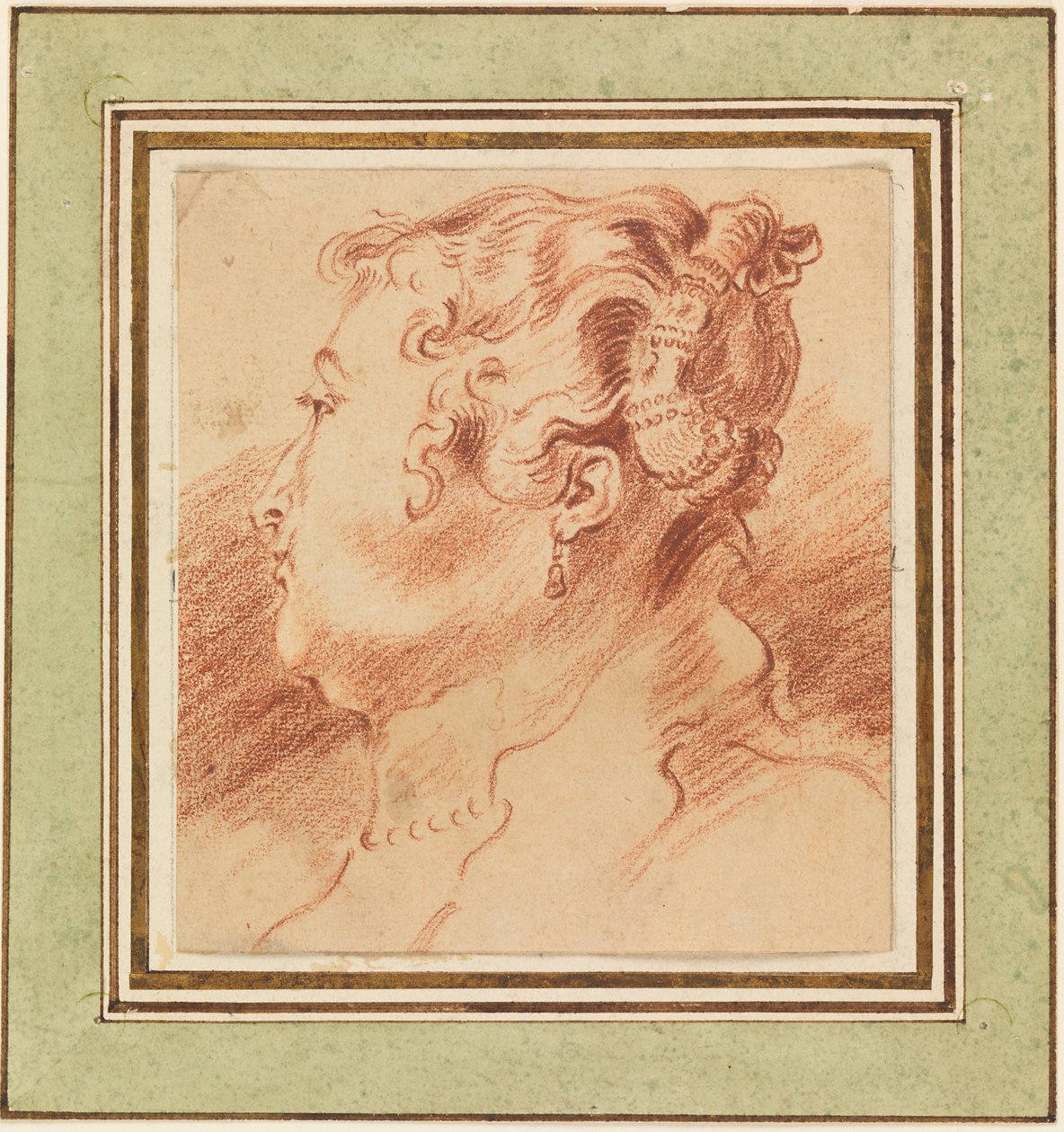 ""Etude de tete de femme"" (Studier av kvinnans huvud) Sanguine de Jean Antoine Watteau (1684-1721) vers 1725 Dim 13,3x12,1 cm Cooper-Hewitt National Design Museum av Jean Antoine Watteau