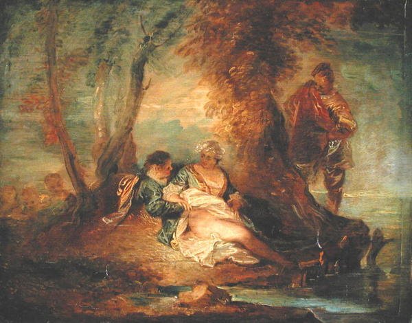 Figurer i landskap, ca 1700 (olja på panel) av Jean Antoine Watteau