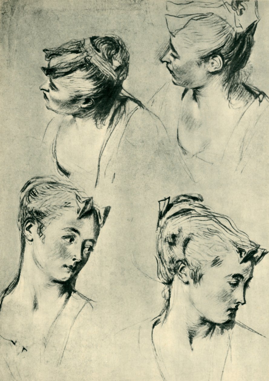 Fyra studier av kvinnliga huvuden, tidigt 1700-tal, 1943. av Jean Antoine Watteau