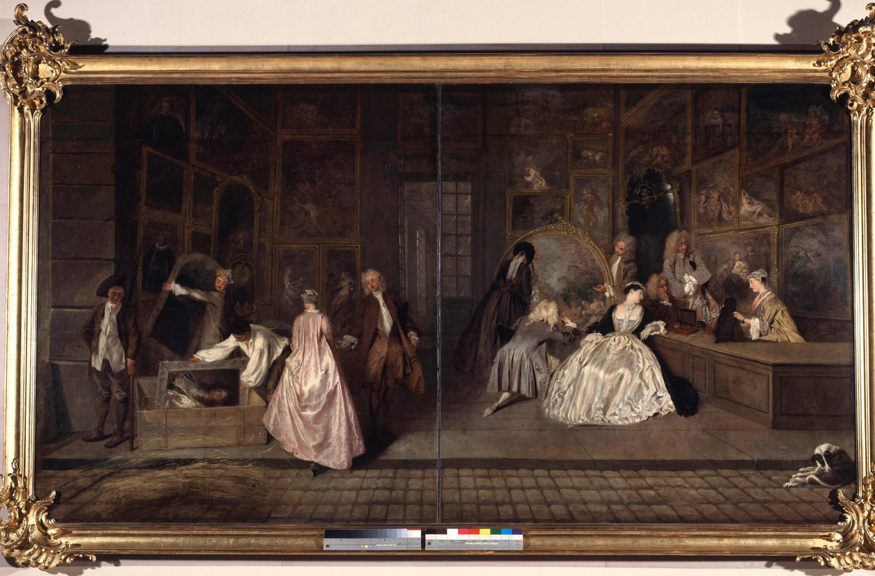 Gersaints tecken. Edme Francois Gersaint (1694-1750) var en konsthandlare. Målning av Jean Antoine Watteau (1684-1721). 1720. Tyskland, Berlin, slottet Charlottenburg av Jean Antoine Watteau