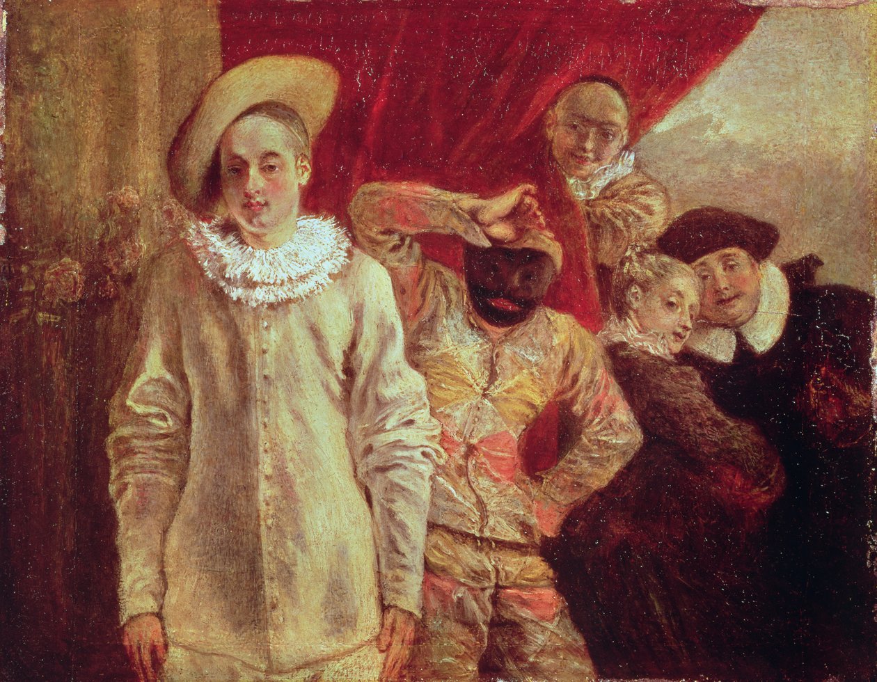 Harlequin, Pierrot och Scapin, skådespelare från Commedia dell