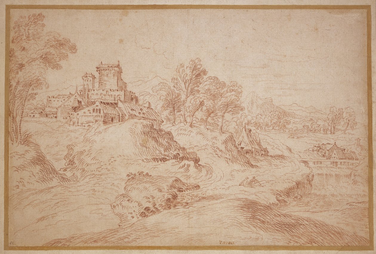 Landskap med slott, 1716-18 av Jean Antoine Watteau