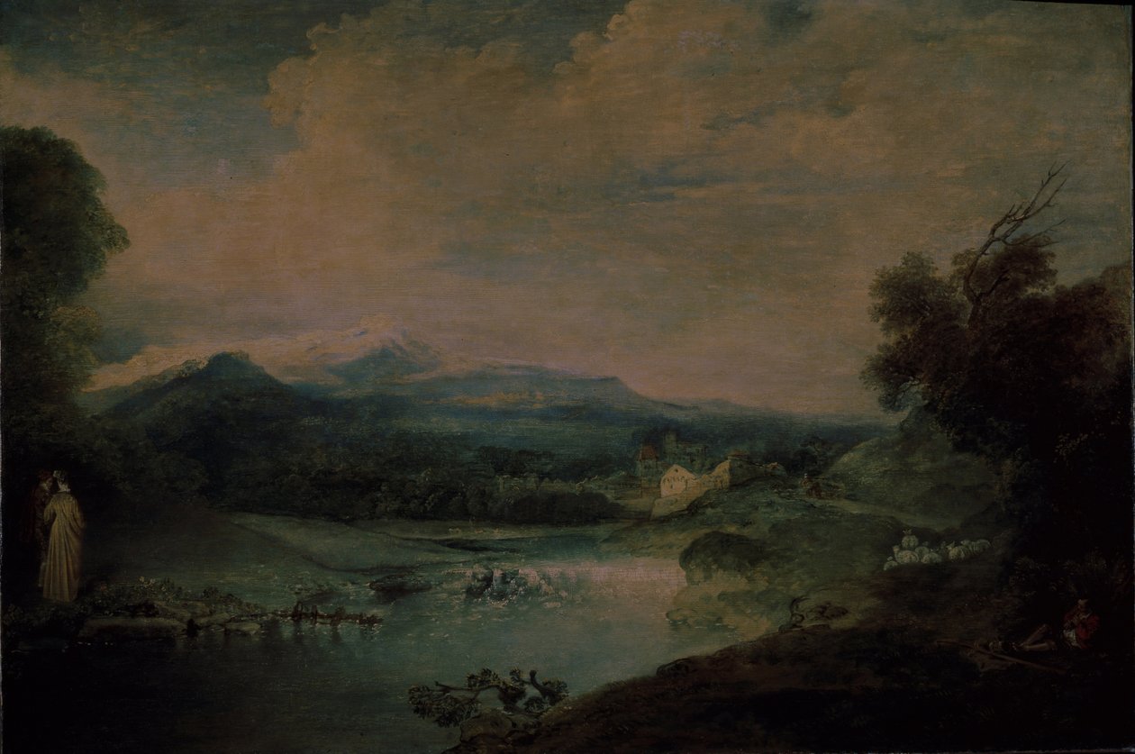 Landskap med vattenfall, ca 1714 av Jean Antoine Watteau