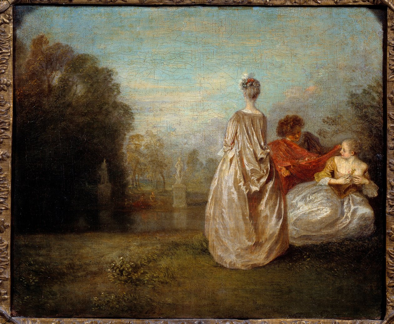 De två kusinerna Målning av Jean Antoine Watteau (1684-1721) 1716 Sön. 0,35x0,26m av Jean Antoine Watteau