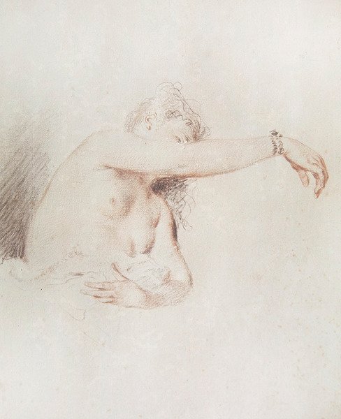 Naken kvinna med upphöjd arm av Jean Antoine Watteau