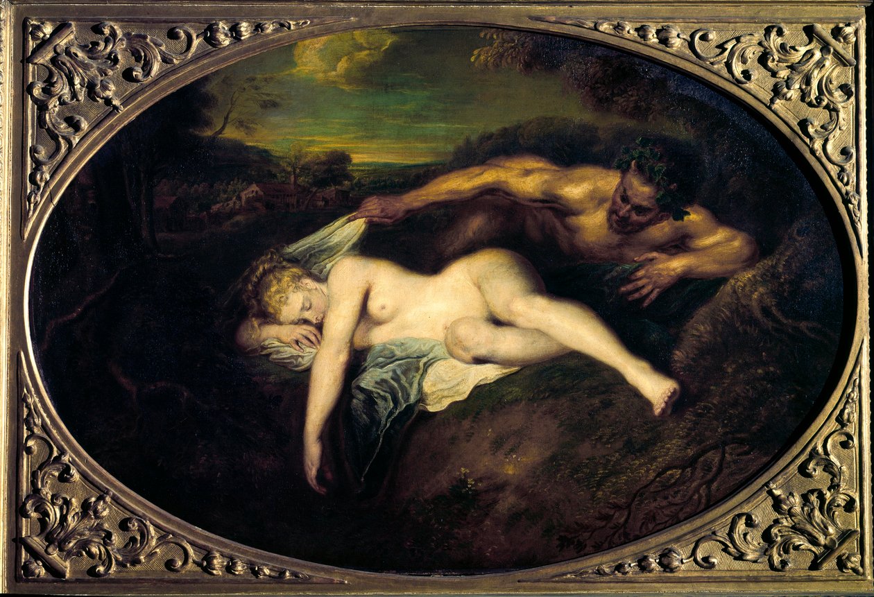 Nymf och satyr eller "" Jupiter et Antiope"" Målning av Jean Antoine Watteau (1684-1721) 1700-talets sön. 0,73x1,07 m Paris, Louvren av Jean Antoine Watteau