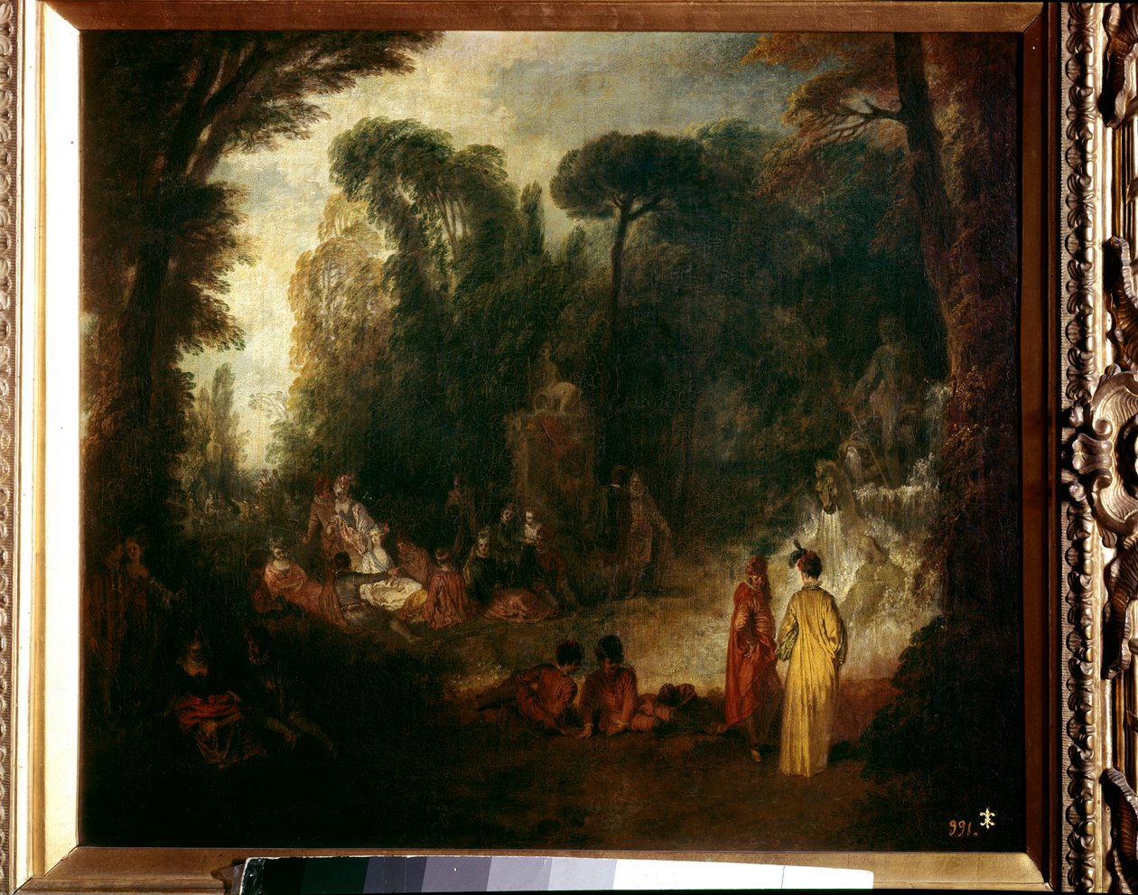 Fest i en park Picknick, samtal och promenad i skogen. Målning av Jean Antoine Watteau (1684-1721), cirka 1712-1713. Olja på duk. Mått: 48x55 cm. Madrid, Pradomuseet av Jean Antoine Watteau
