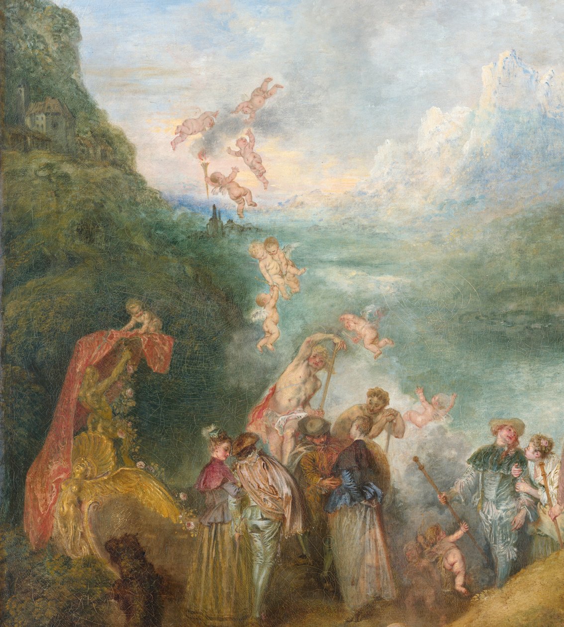 Sithara ombordstigning med pilgrimsfärd för Sitera-data: Putti, 2 av Jean Antoine Watteau