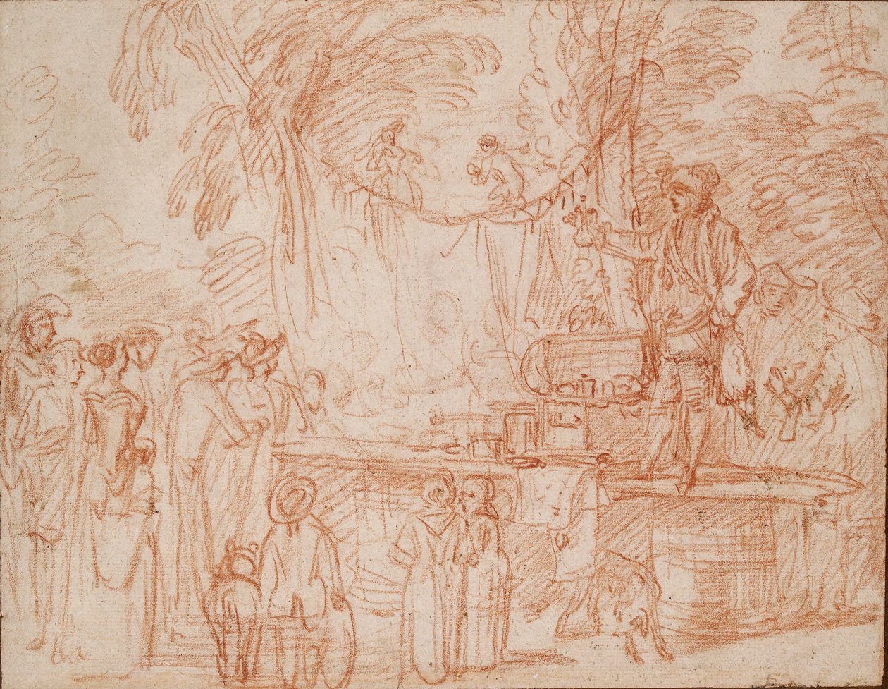 Quack Doctor som säljer sina varor i det fria, c1700-1720 av Jean Antoine Watteau