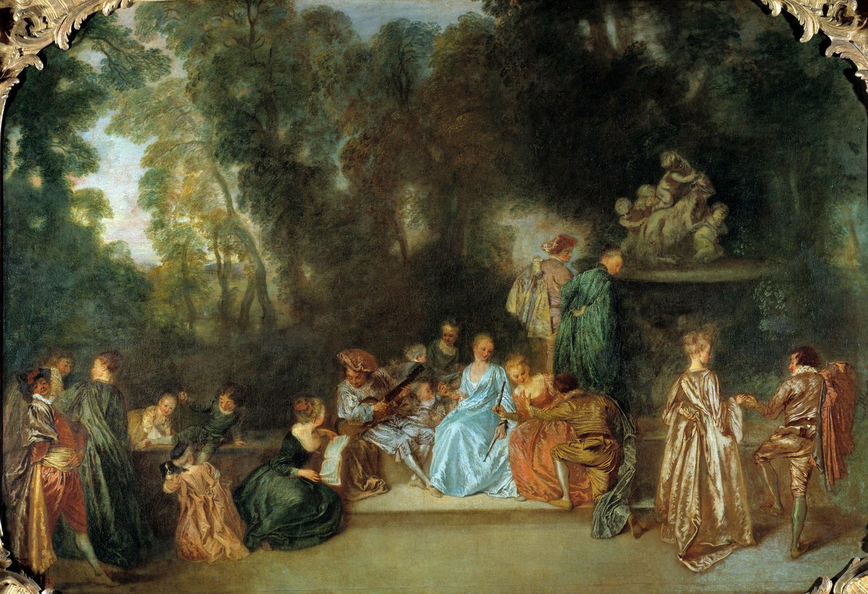 Rekreation galante Målning av Jean Antoine Watteau (1684-1721) 1700-talets Berlin, Museum Dahlem av Jean Antoine Watteau