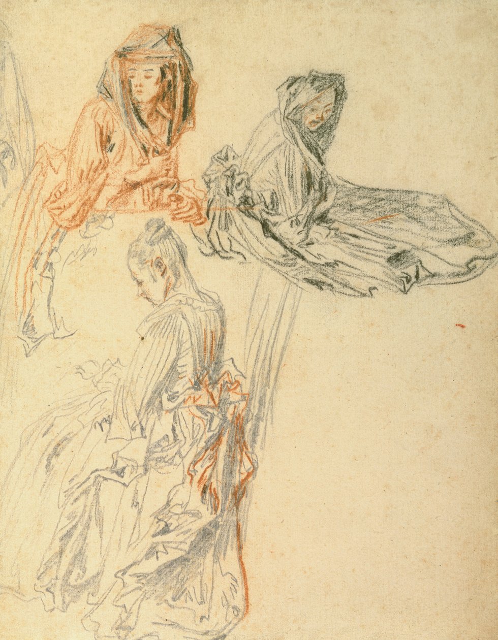 Studies of Three Seating Women, c.1716-18 (krita på papper) av Jean Antoine Watteau