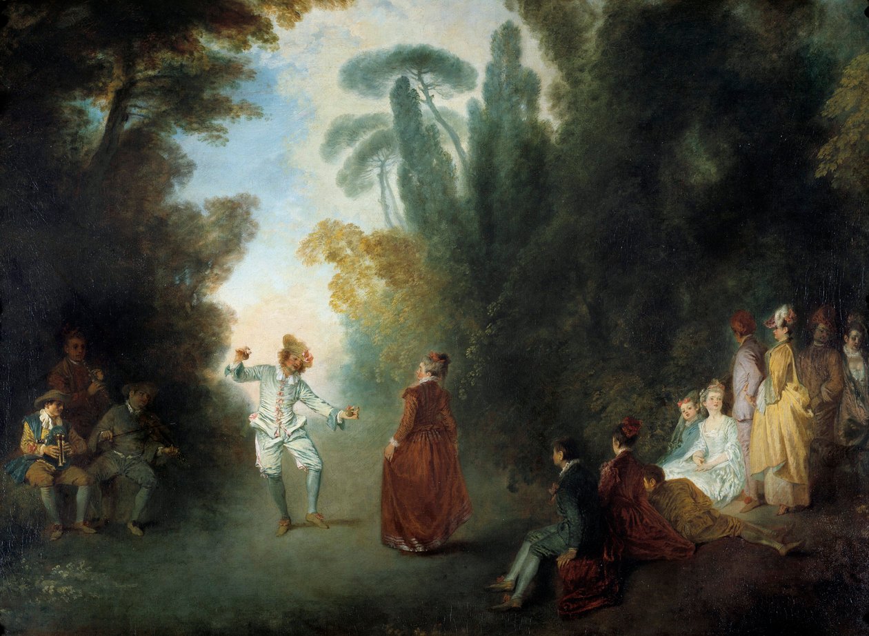 Champetre Ball-målningen av Jean Antoine Watteau (1684-1721), privat samling av Jean Antoine Watteau