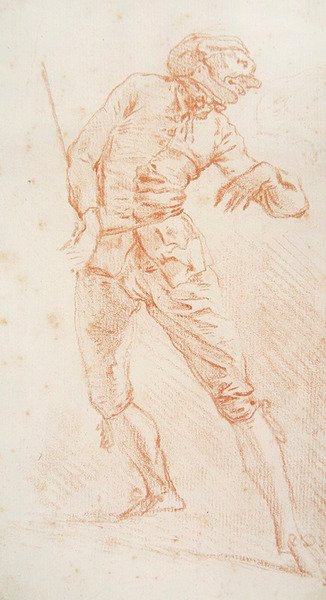 Svärdsmannen (röd krita på papper) av Jean Antoine Watteau