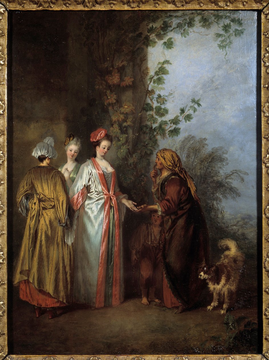 Spåkvinnan. Målning av Jean Antoine Watteau (1684-1721) av Jean Antoine Watteau