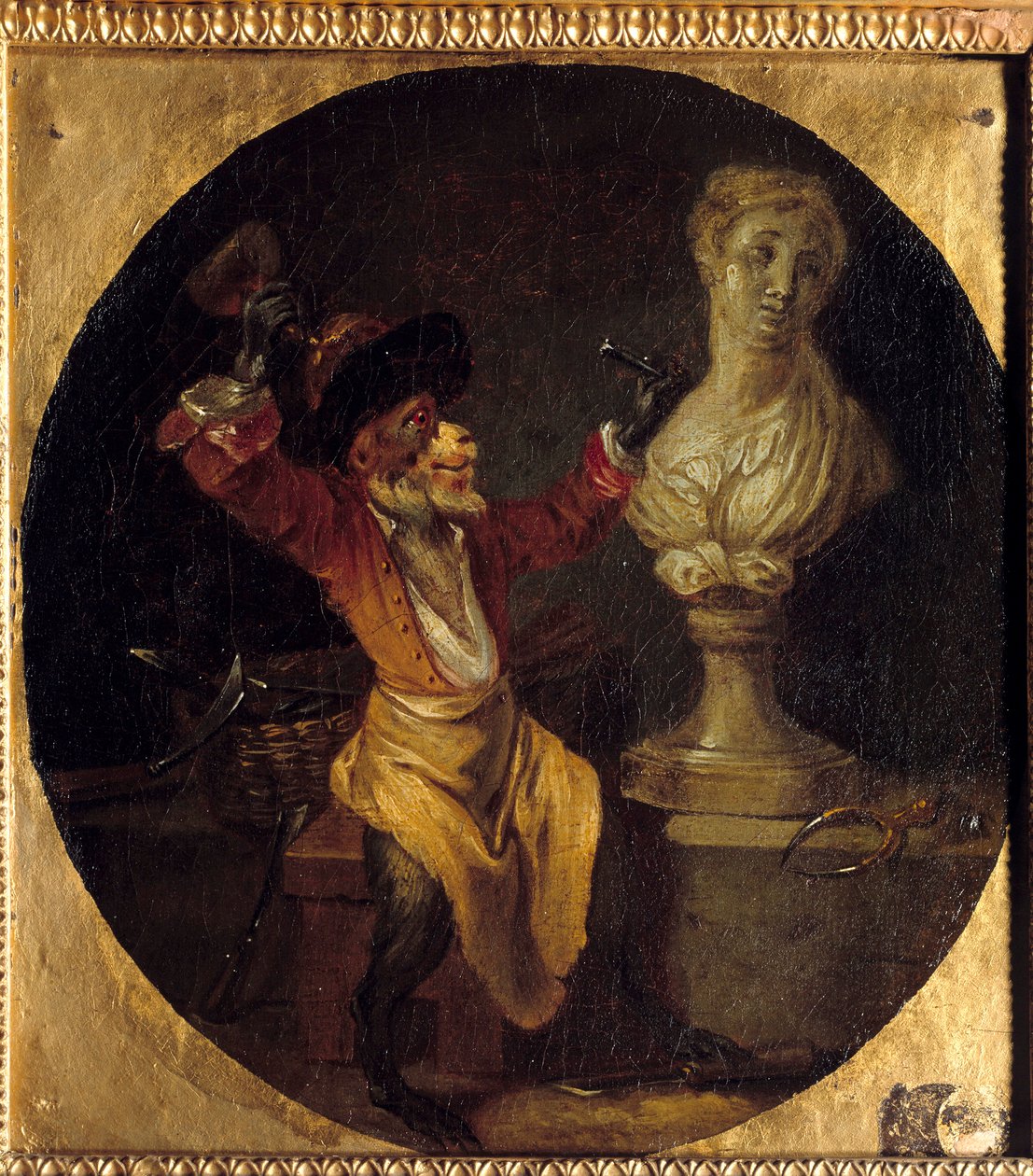 Skulptörapan. Djur i människans position. Målning av Jean Antoine Watteau (1684-1721) av Jean Antoine Watteau