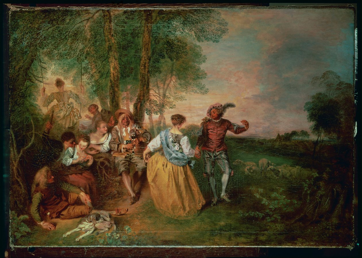 Herdarna (målning på trä) av Jean Antoine Watteau