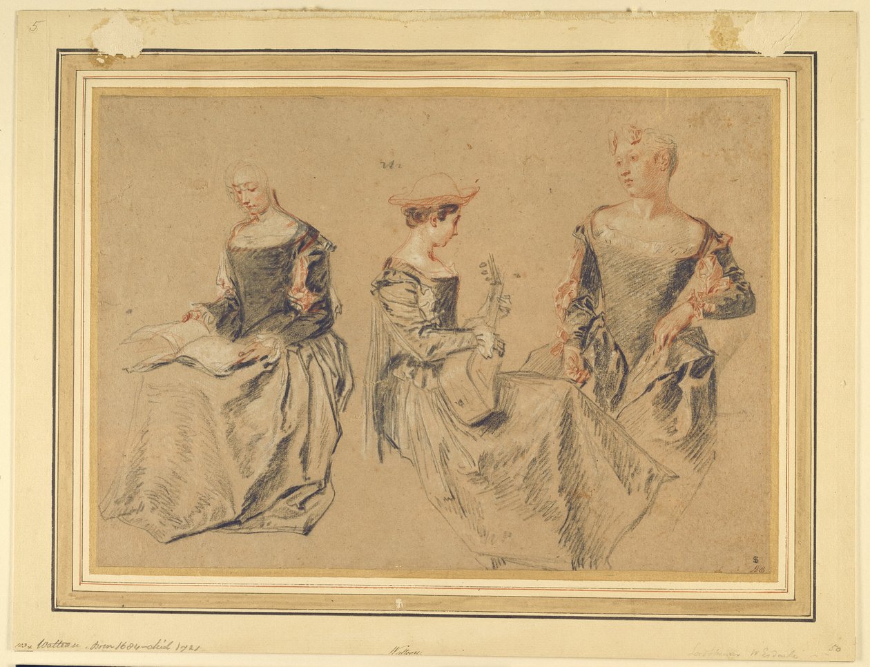 Tre studier av sittande kvinnor av Jean Antoine Watteau