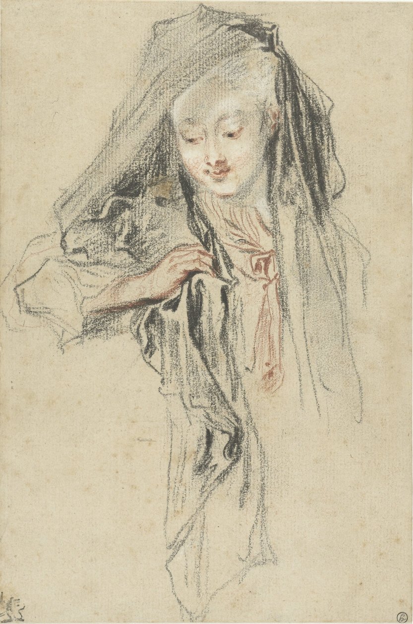 Kvinna med slöja av Jean Antoine Watteau
