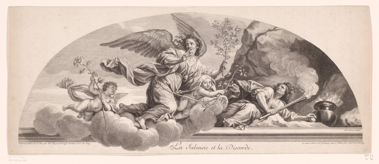Allegorisk representation med svartsjuka och oenighet La Jalousie et la Discorde (titel på objekt) av Jean Audran