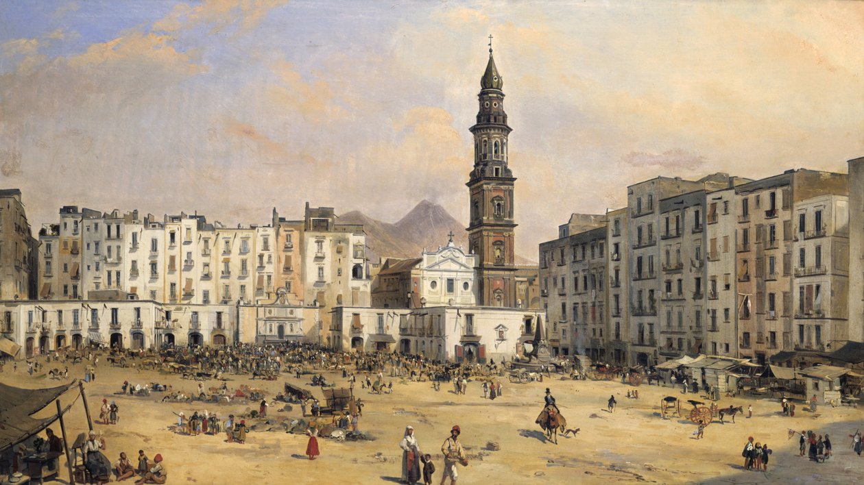 Piazza, Neapel, Italien, mitten av 1800-talet av Jean Auguste Bard