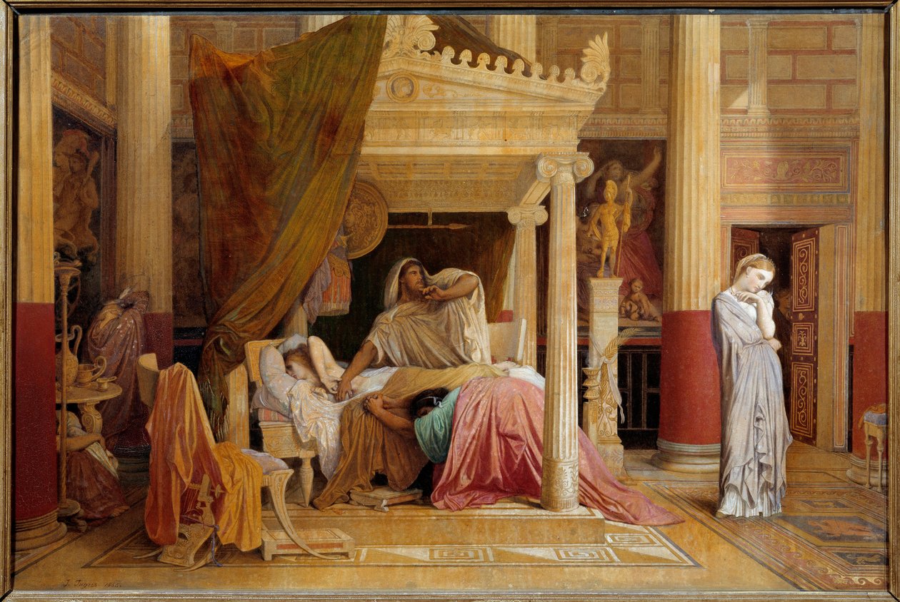 Antiochus sjukdom eller Antiochus och Stratonice Antiochus (324-261 f.Kr.) är trött på kärlek till sin styvmor Stratonice. Målning på duk av Raymond Balze efter målningen av Jean Auguste Dominique Ingres (1780-1867) 1866 Dim. 0,61x0,92 m Montpellier, museu av Jean Auguste Dominique (after) Ingres