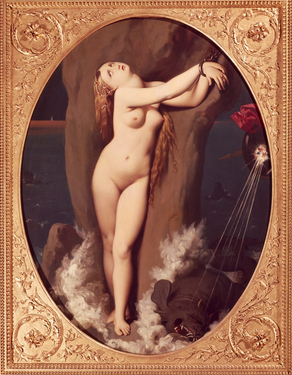 Angelica kedjad av Jean Auguste Dominique Ingres (1780-1867), olja på duk, 97x75 cm, Första versionen av Ruggiero som räddar Angelica av Jean Auguste Dominique Ingres