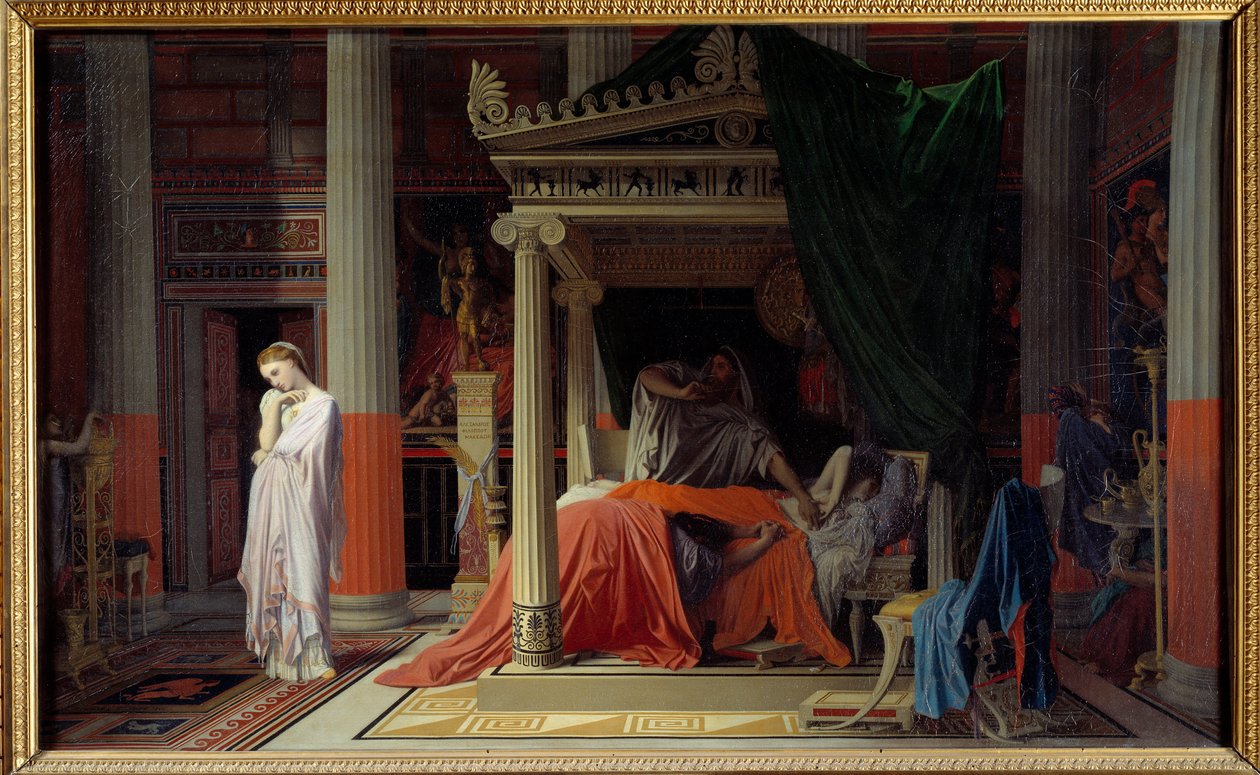 Antiochus sjukdom eller Antiochus och Stratonice Antiochus (324-261 f.Kr.) är trött på kärlek till sin styvmor Stratonice. Målning av Jean Auguste Dominique Ingres (1780-1867) 1840 sön. 0,57x0,98 m Chantilly, musee Conde - Antiochus sjukdom eller Antiochus av Jean Auguste Dominique Ingres