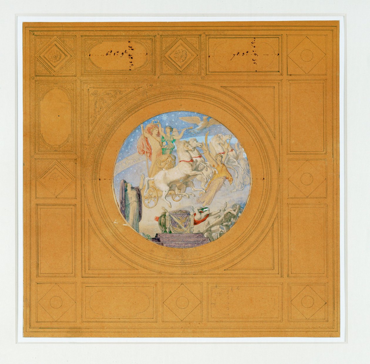 Napoleon I:s apoteos. Inskription i guld, under ... av Jean Auguste Dominique Ingres