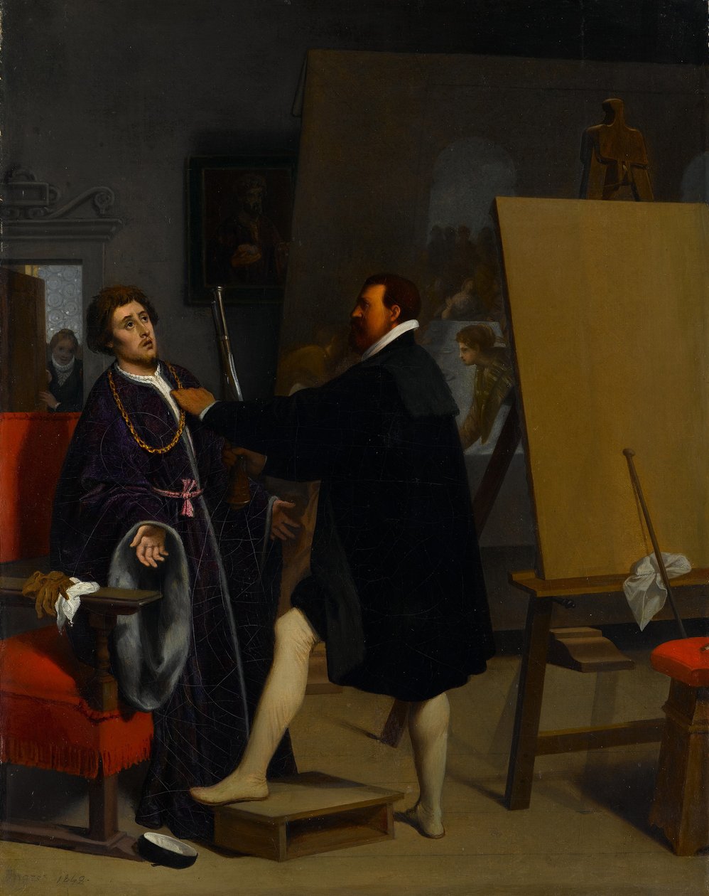 Aretino i Tintorettos studio av Jean Auguste Dominique Ingres