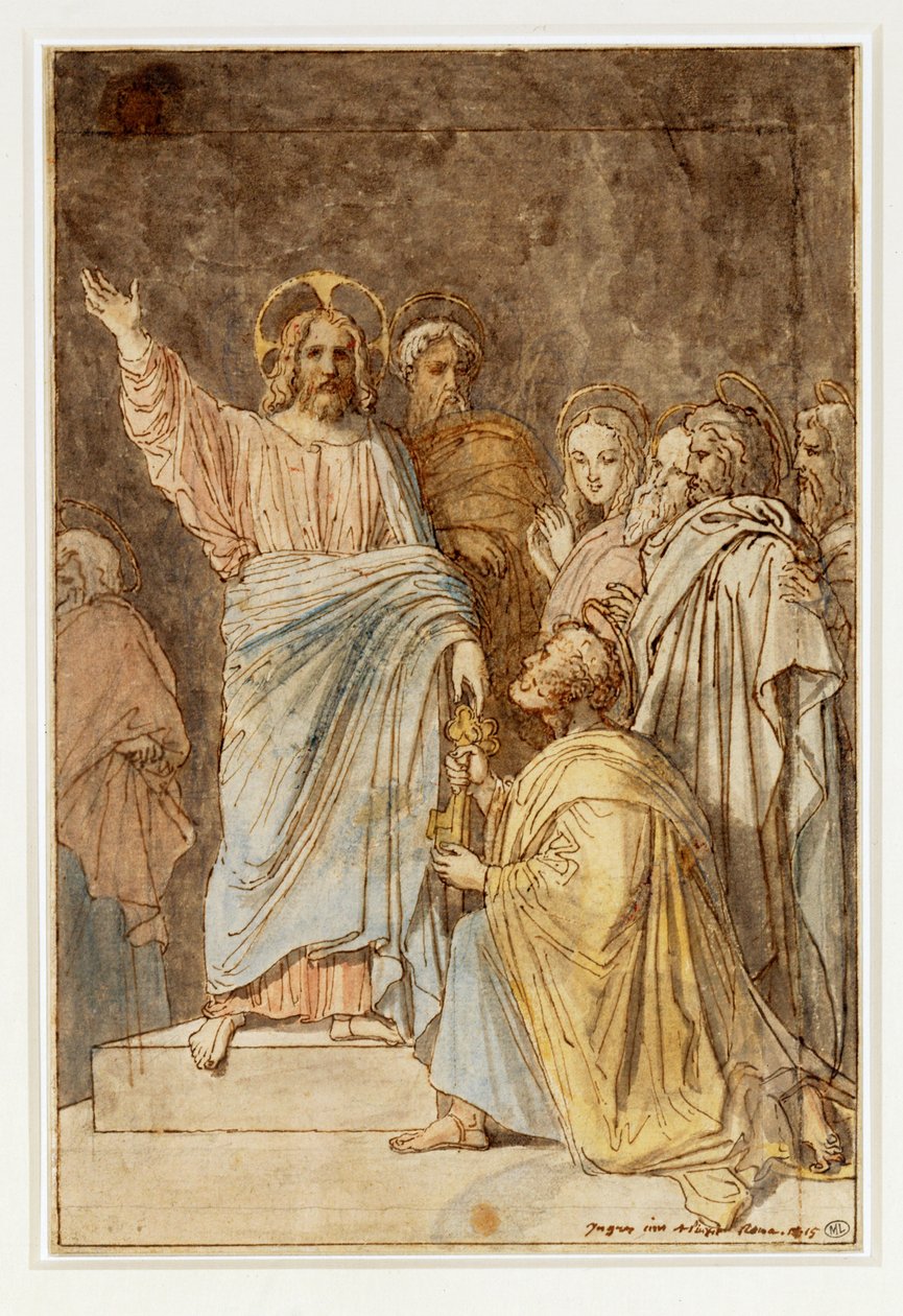 Kristus överlämnar nycklarna till Sankt Petrus. Daterad 1815... av Jean Auguste Dominique Ingres