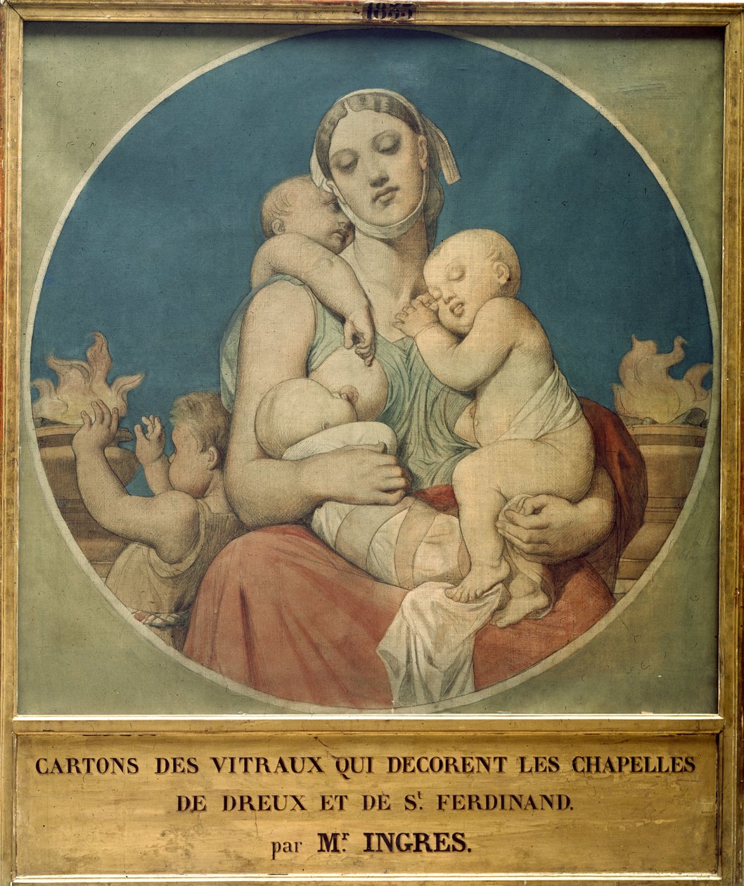 Design för de målade glasen i kapellet St Ferdinand i Paris (målning) av Jean Auguste Dominique Ingres