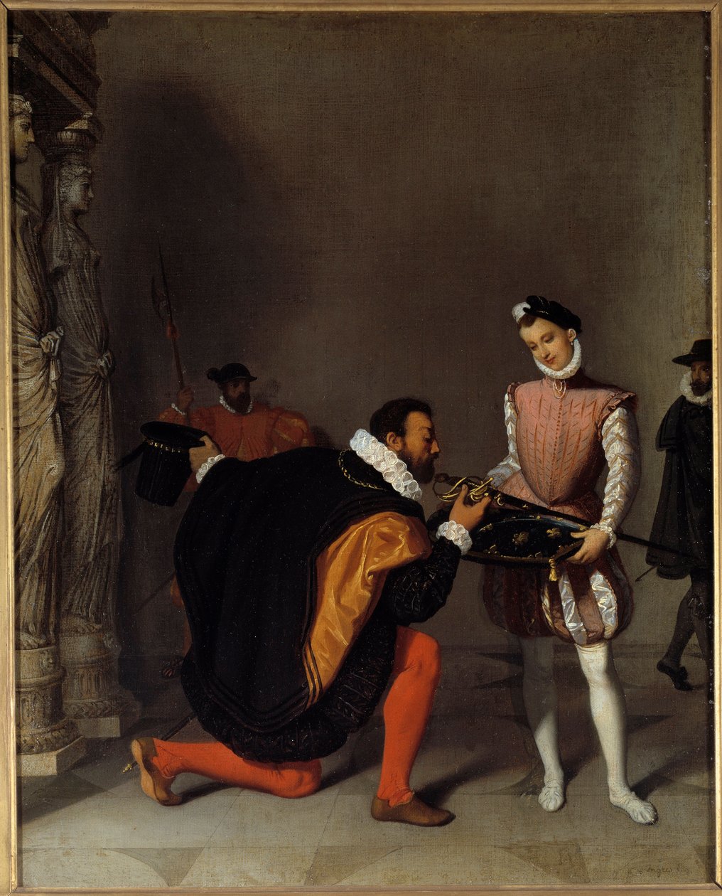 Don Pedro de Toledo, ambassadör för Filip II kysser Henri IV (1553-1610) på Louvrens målning av Jean-Auguste-Dominique Ingres (1780-1867) 1800-talssön. 0,45x0,36 m Pau, musee du chateau av Jean Auguste Dominique Ingres