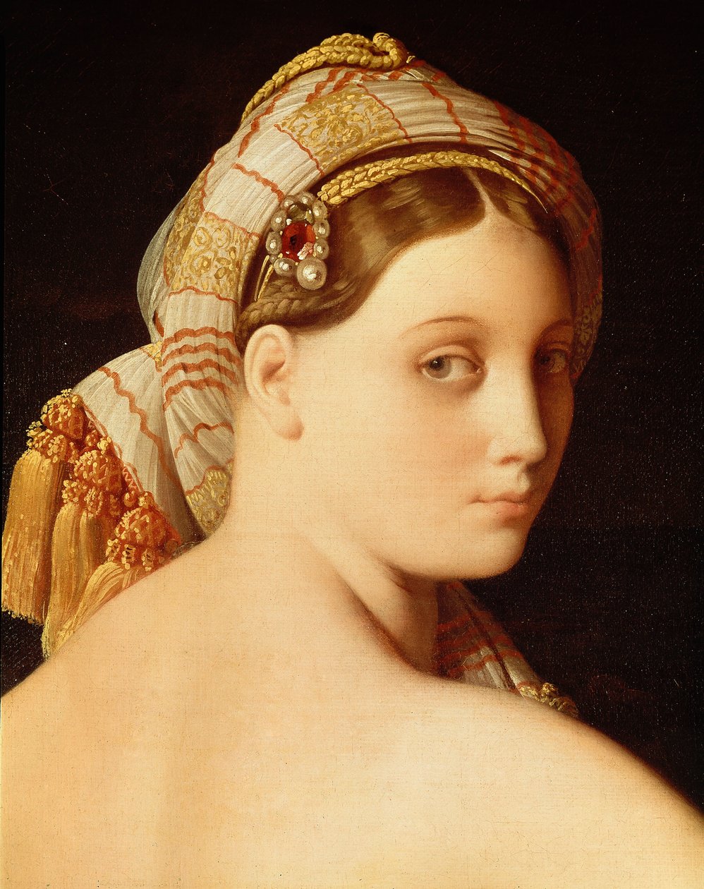 Grande Odalisque. Detalj av ansiktet av Jean Auguste Dominique Ingres