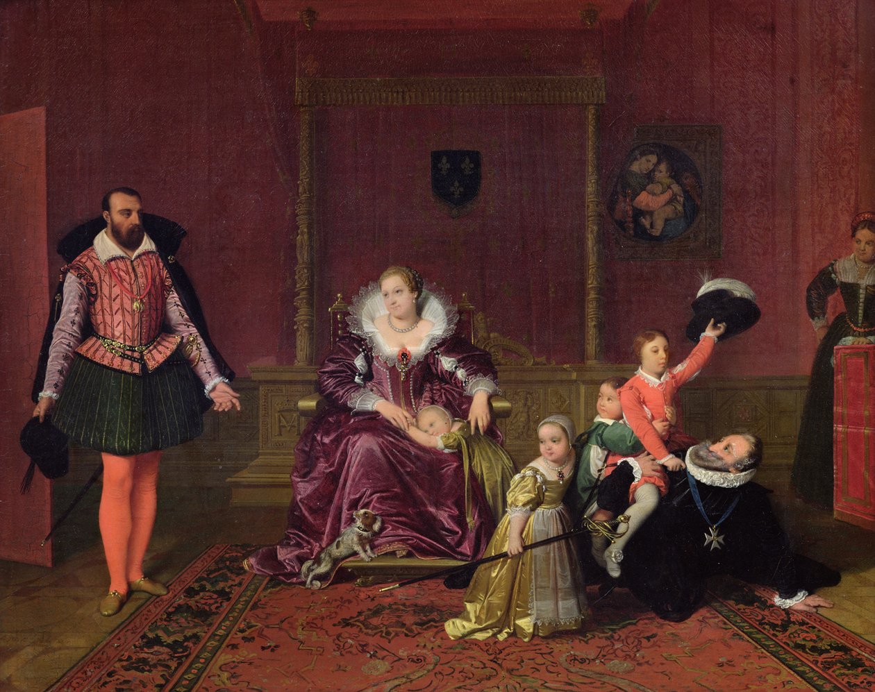 Henri IV (1553-1610) Kung av Frankrike och Navarra leker med sina barn när Spaniens ambassadör gör sitt inträde, 1817 av Jean Auguste Dominique Ingres