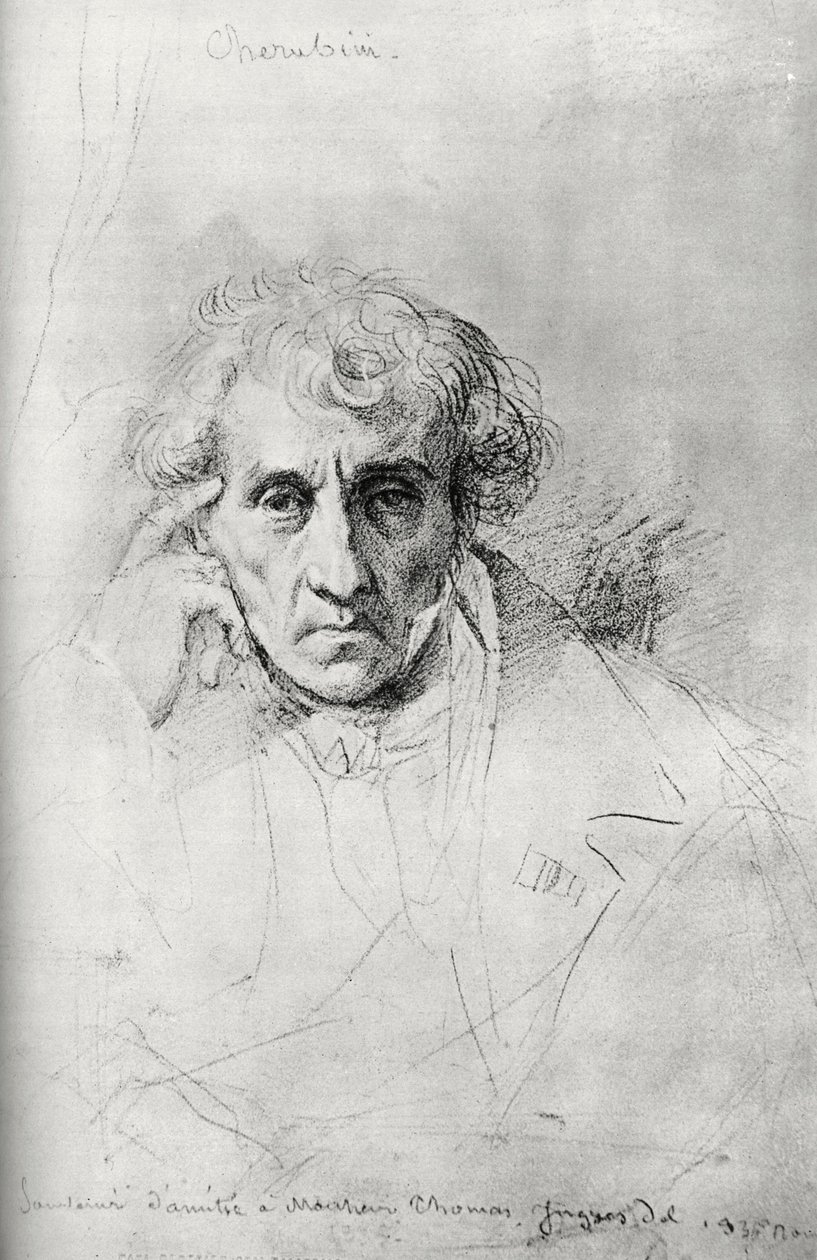 Luigi Cherubini 1760-1842, italiensk kompositör, 1830. av Jean Auguste Dominique Ingres