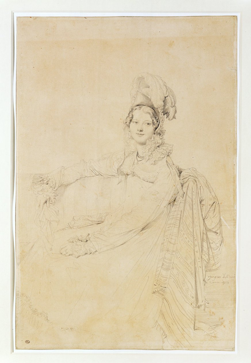 Mme Destouches, född Armande Edmee Charton, vid tiden för porträttet nygift med arkitekten Destouches ... av Jean Auguste Dominique Ingres