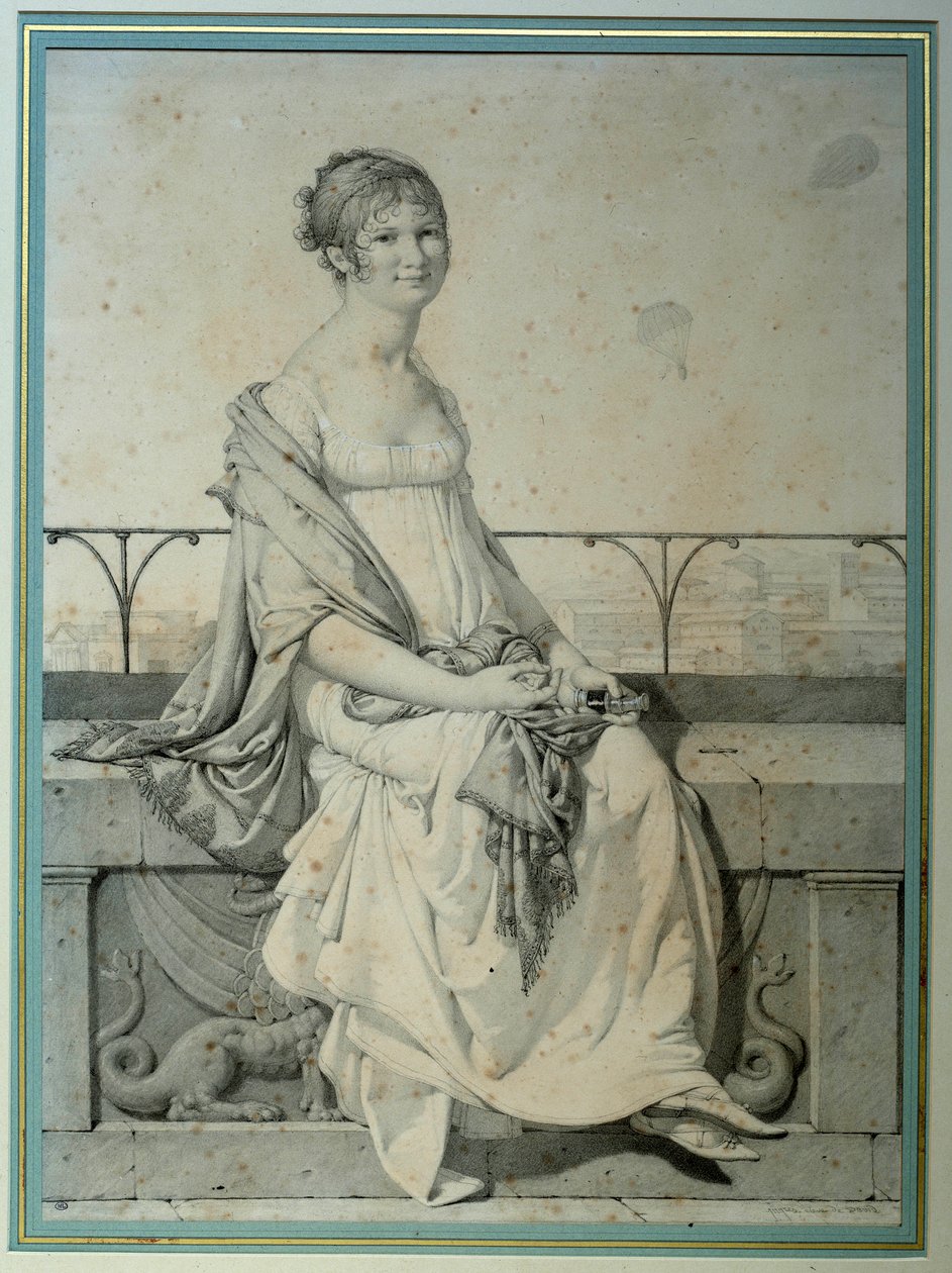 Porträtt av fröken Barbara Bansi som sitter i ett italienskt landskap. Teckning av Jean Auguste Dominique Ingres (1780-1867) av Jean Auguste Dominique Ingres