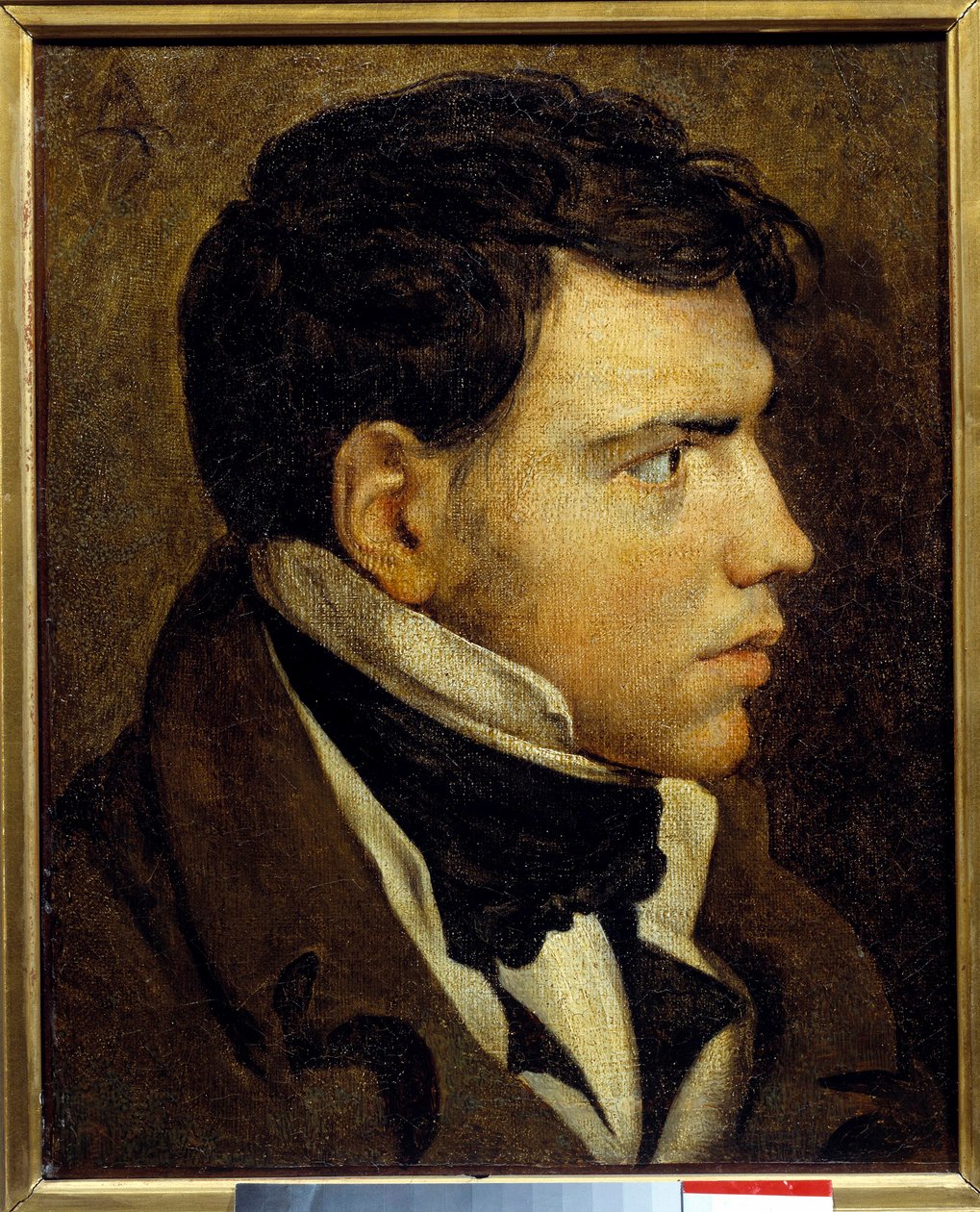 Porträtt av en ung man Målning av Jean Auguste Dominique Ingres (1780-1867) 1800-talets sön. 0,39x0,31 m Bayonne, musee Bonnat - Porträtt av en ung man. Målning av Dominique Ingres (1780-1867) av Jean Auguste Dominique Ingres