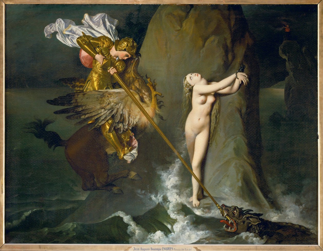 Roger och Angelique, en scen ur Ariosts Orlando ... av Jean Auguste Dominique Ingres