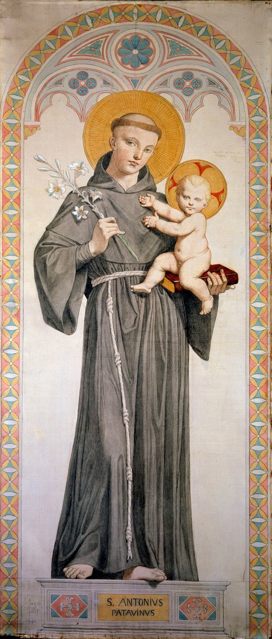Sankt Antonius av Padua (San Antonio di Padova). Målning av Jean Auguste Dominique Ingres (1780-1867) av Jean Auguste Dominique Ingres