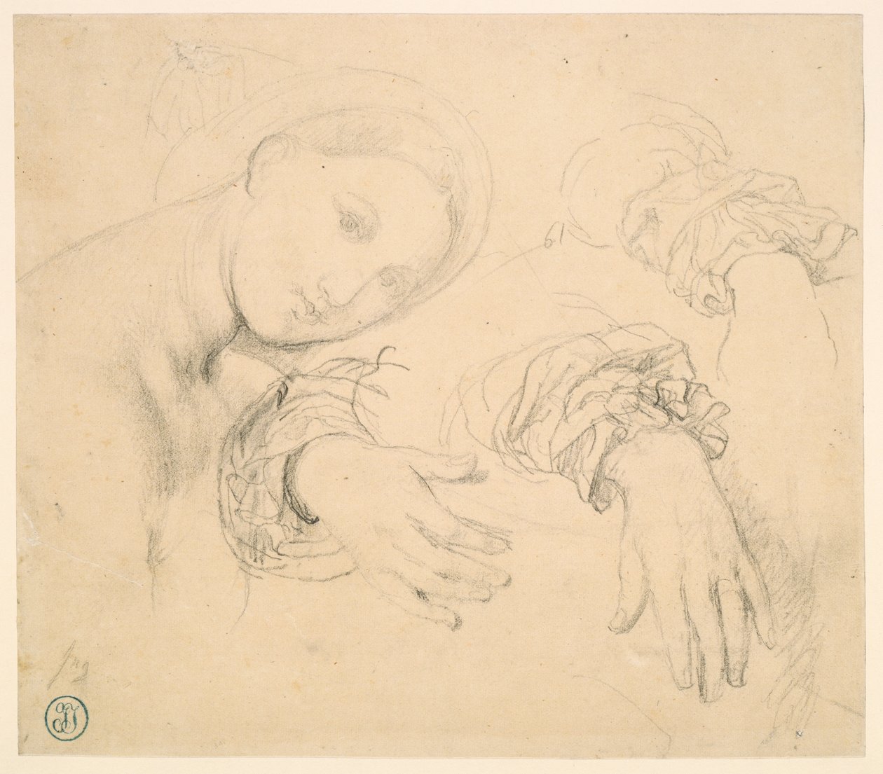 Studieark med chefen för Fornarina och Madame de Senonnes händer av Jean Auguste Dominique Ingres