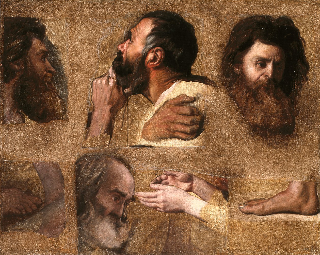 Studies For Jesus Among The Doctors (olja på duk monterad på trä) av Jean Auguste Dominique Ingres