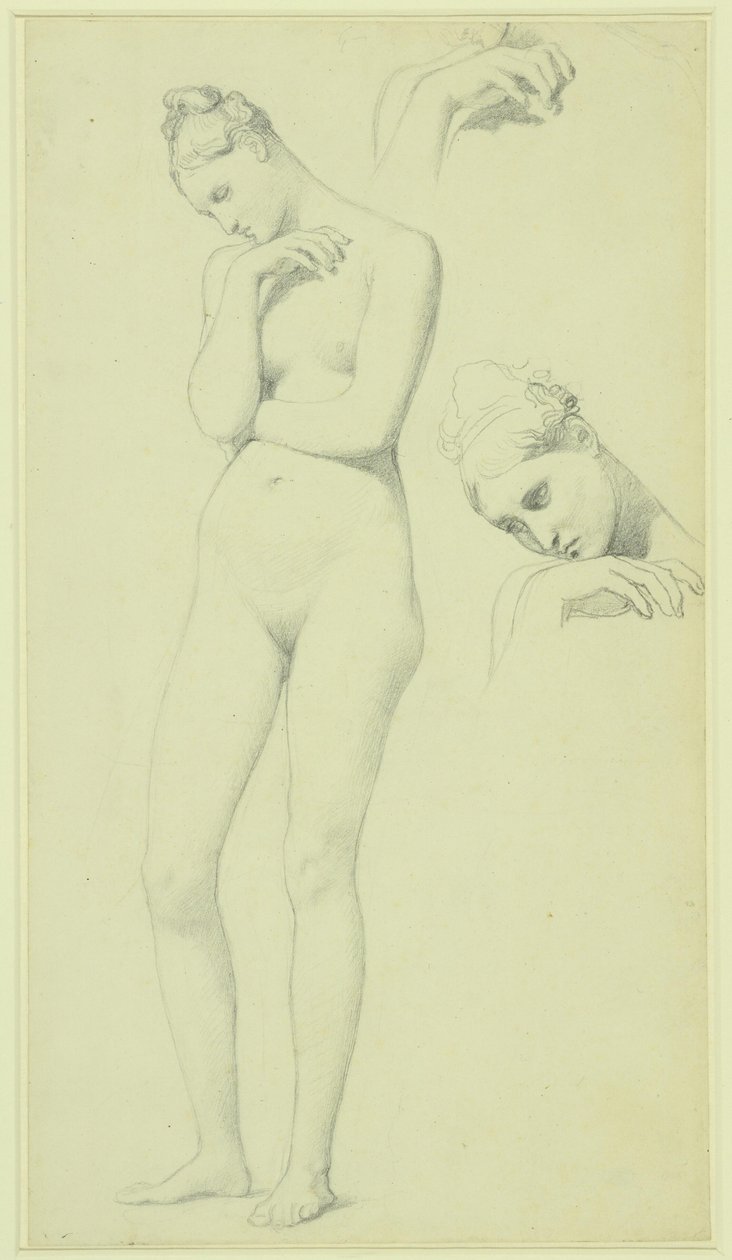 Studier till figuren Stratonice, ca 1834-40 (blyerts på papper) av Jean Auguste Dominique Ingres