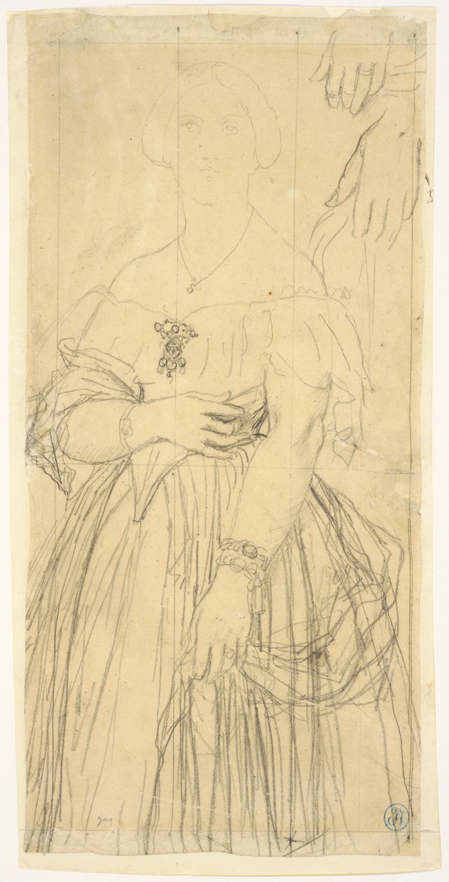 Studie för klänningen och händerna på Madame Moitessier av Jean Auguste Dominique Ingres