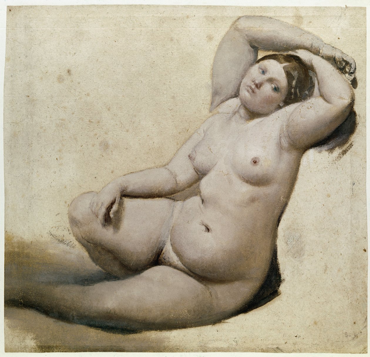 Studie för det turkiska badet: Kvinnan med de tre armarna - målning av Jean Auguste Dominique Ingres (1780-1867) olja på papper, 25x26 cm, cirka 1860. Montauban, Musee Ingres av Jean Auguste Dominique Ingres