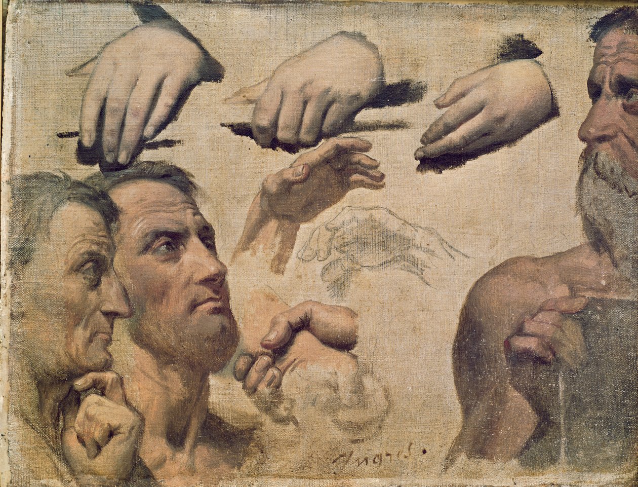 Studie av huvuden och händer för Homeros apoteos av Jean Auguste Dominique Ingres