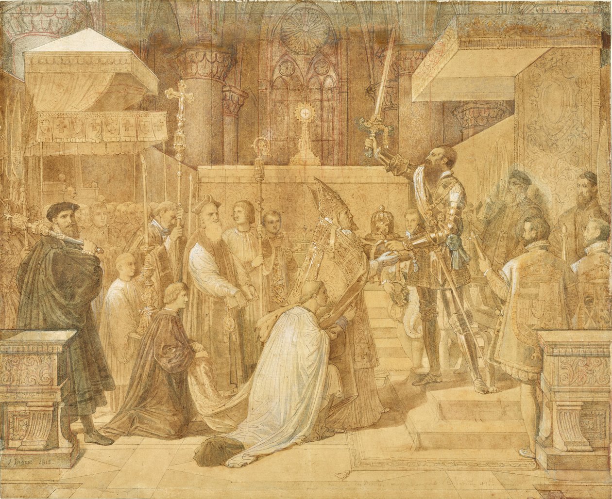 Hertigen av Alba tar emot påvens välsignelse i katedralen Sainte-Gudule i Bryssel av Jean Auguste Dominique Ingres