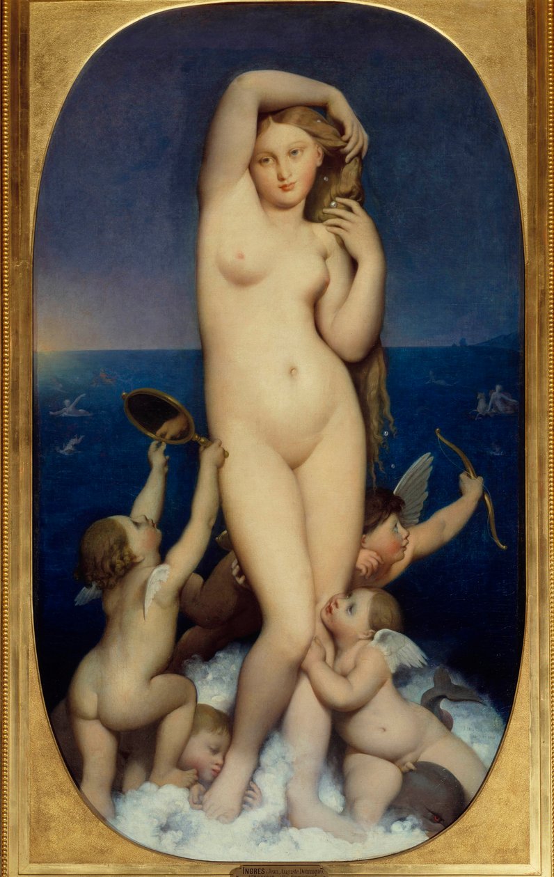 Venus Anadyomene Målning av Jean Auguste Dominique Ingres (1780-1867) 1800-talets sön. 1,6x0,9 m Chantilly, musée Conde - Venus Anadyomene. Målning av Jean Auguste Dominique Ingres (1780-1867) av Jean Auguste Dominique Ingres
