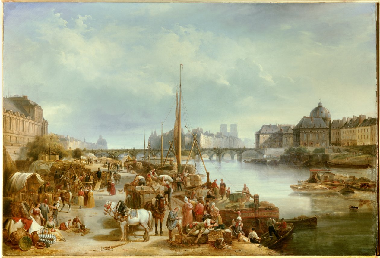 Utsikt över hamnen Saint Nicolas Den låg nära Pont Neuf i Paris. Målning av Jean Auguste Garneray (1778-1845) 1834 Sön. 0,8x1,18 m Paris, Musee Carnavalet av Jean Auguste Garneray
