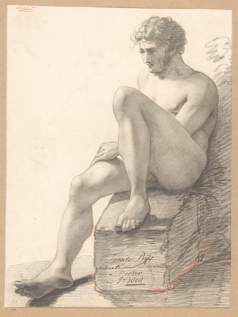 Sittande manlig naken, sedd framifrån (2:a pris 1808) av Jean Augustin Daiwaille